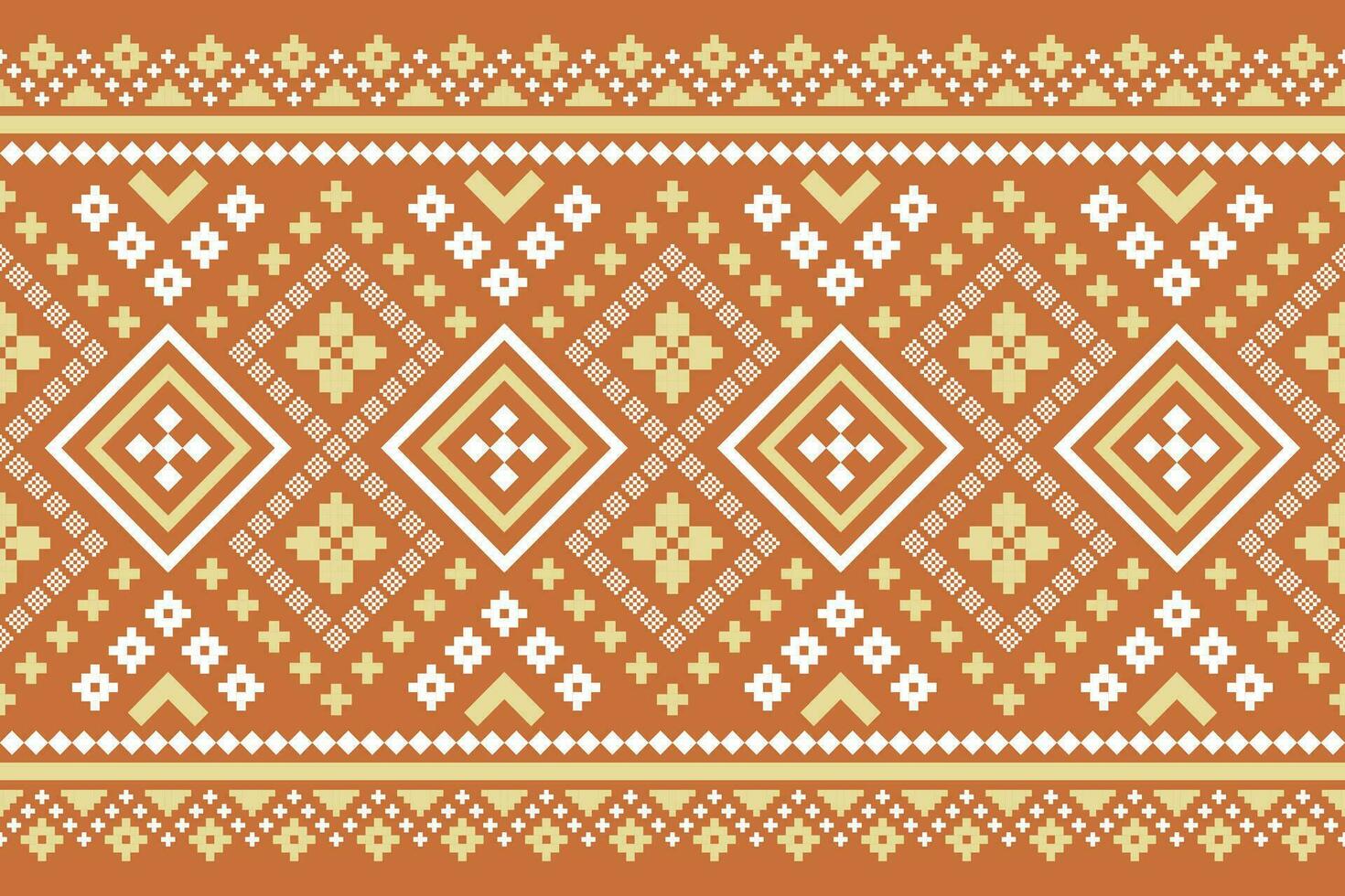 Orange vintages cross stitch traditional ethnic pattern paisley flower Ikat background abstract Aztec African Indonesian Indian seamless pattern for fabric print cloth dress carpet curtains and sarong vector