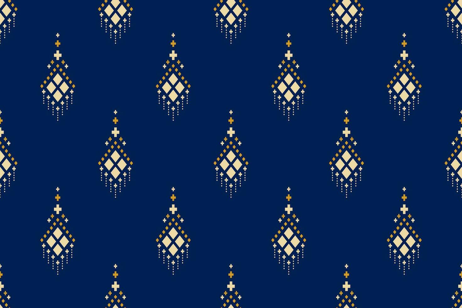 Indigo navy blue geometric traditional ethnic pattern Ikat seamless pattern border abstract design for fabric print cloth dress carpet curtains and sarong Aztec African Indian Indonesian vector