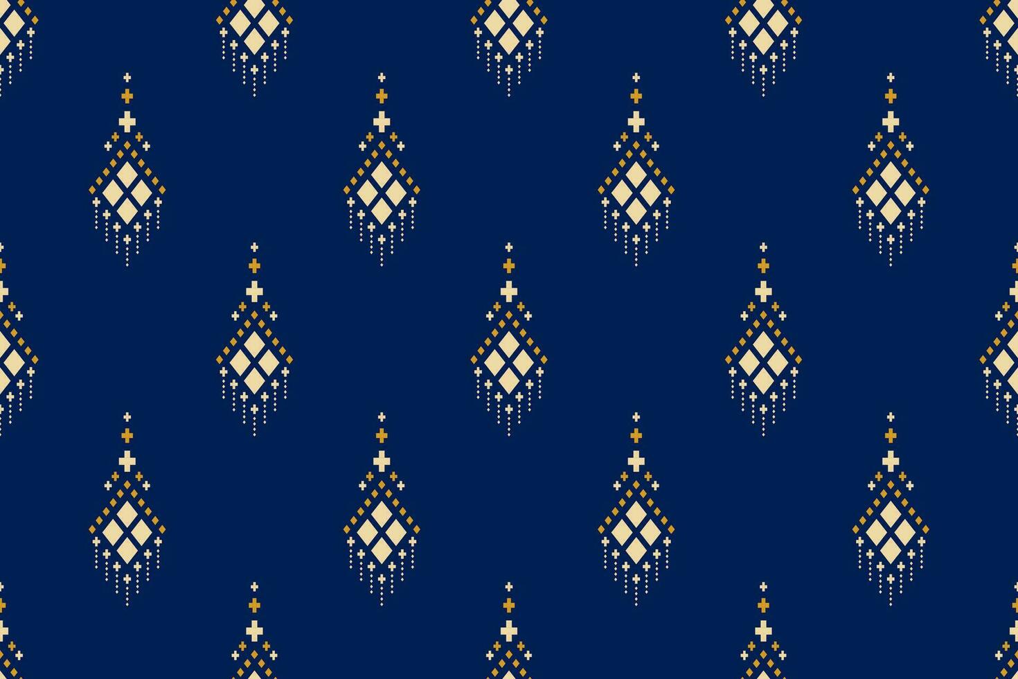 Indigo navy blue geometric traditional ethnic pattern Ikat seamless pattern border abstract design for fabric print cloth dress carpet curtains and sarong Aztec African Indian Indonesian vector