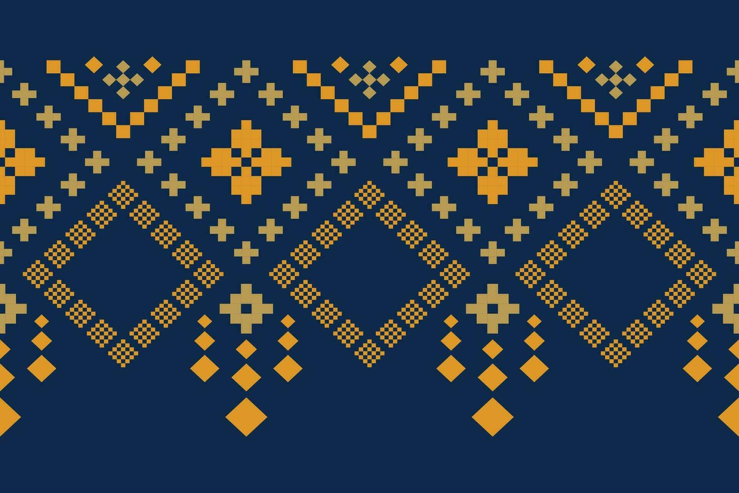 Indigo navy blue geometric traditional ethnic pattern Ikat seamless pattern border abstract design for fabric print cloth dress carpet curtains and sarong Aztec African Indian Indonesian vector