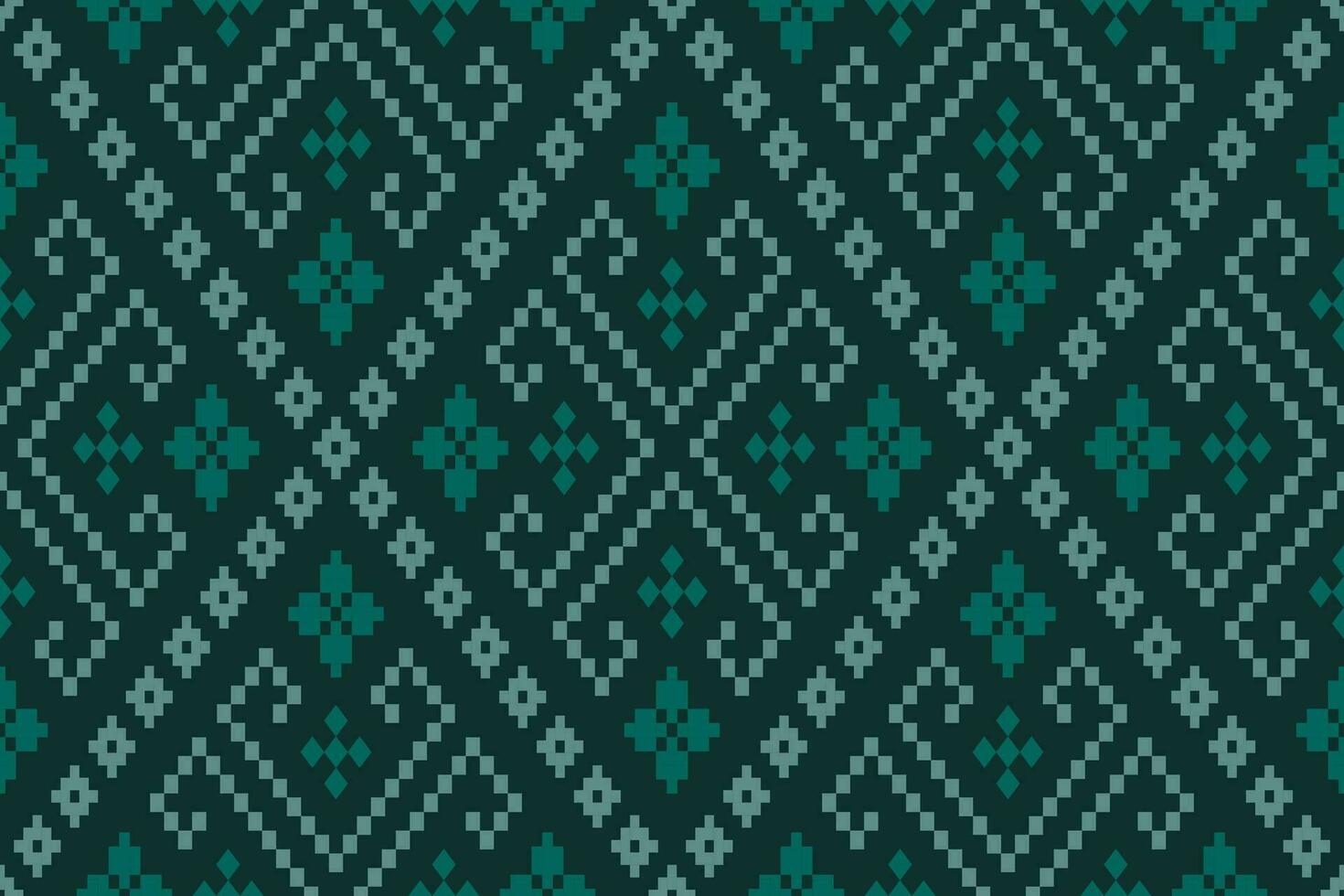 Green Cross stitch colorful geometric traditional ethnic pattern Ikat seamless pattern border abstract design for fabric print cloth dress carpet curtains and sarong Aztec African Indian Indonesian vector