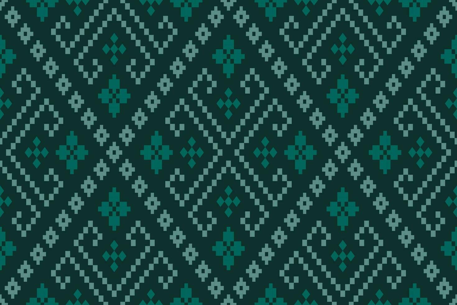 Green Cross stitch colorful geometric traditional ethnic pattern Ikat seamless pattern border abstract design for fabric print cloth dress carpet curtains and sarong Aztec African Indian Indonesian vector