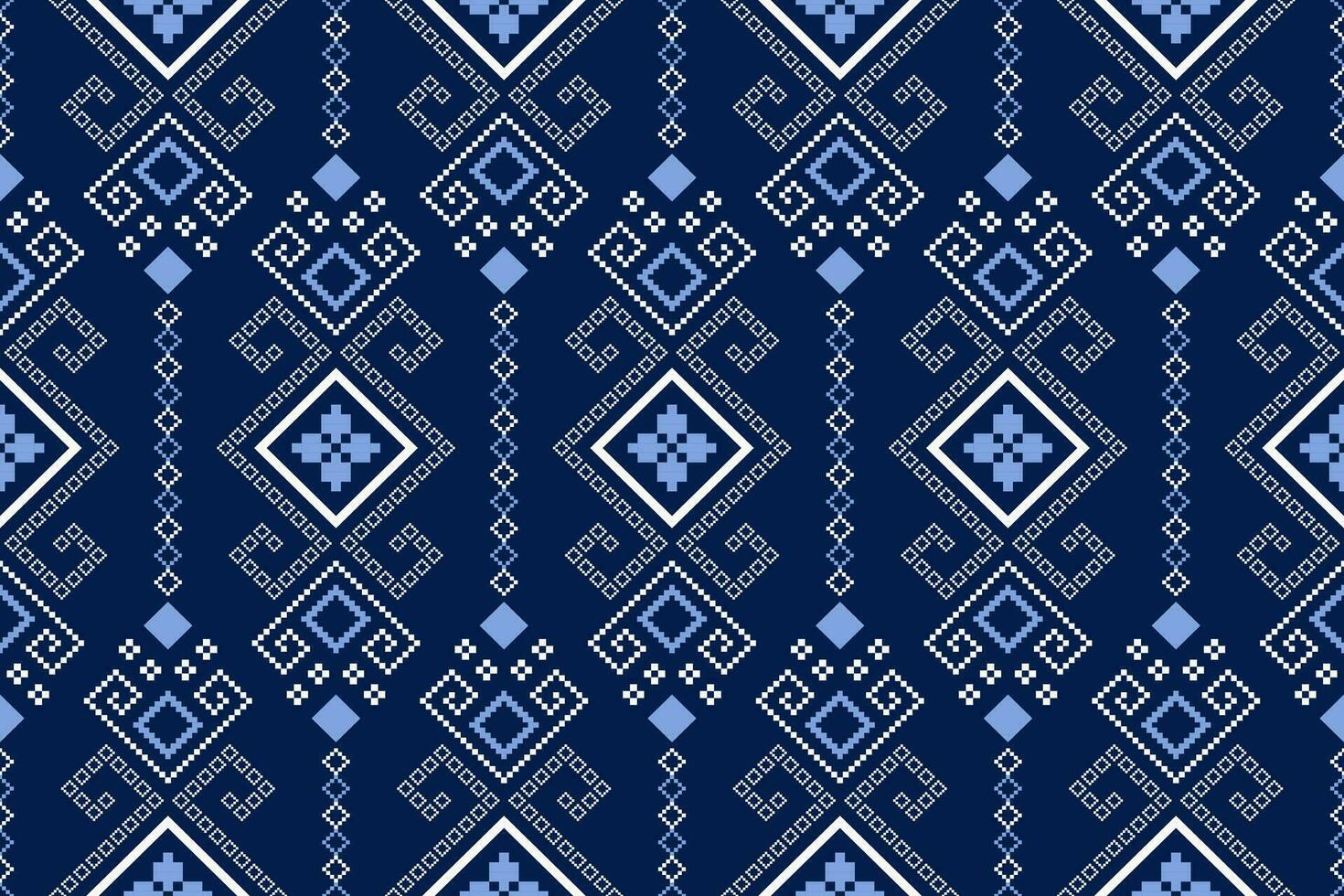 Indigo navy blue geometric traditional ethnic pattern Ikat seamless pattern border abstract design for fabric print cloth dress carpet curtains and sarong Aztec African Indian Indonesian vector