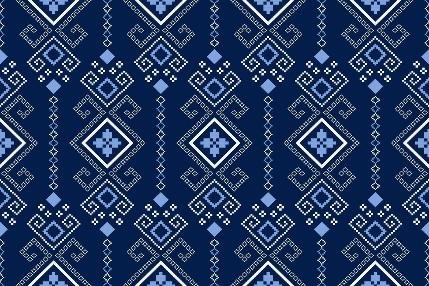 Indigo navy blue geometric traditional ethnic pattern Ikat seamless pattern border abstract design for fabric print cloth dress carpet curtains and sarong Aztec African Indian Indonesian vector