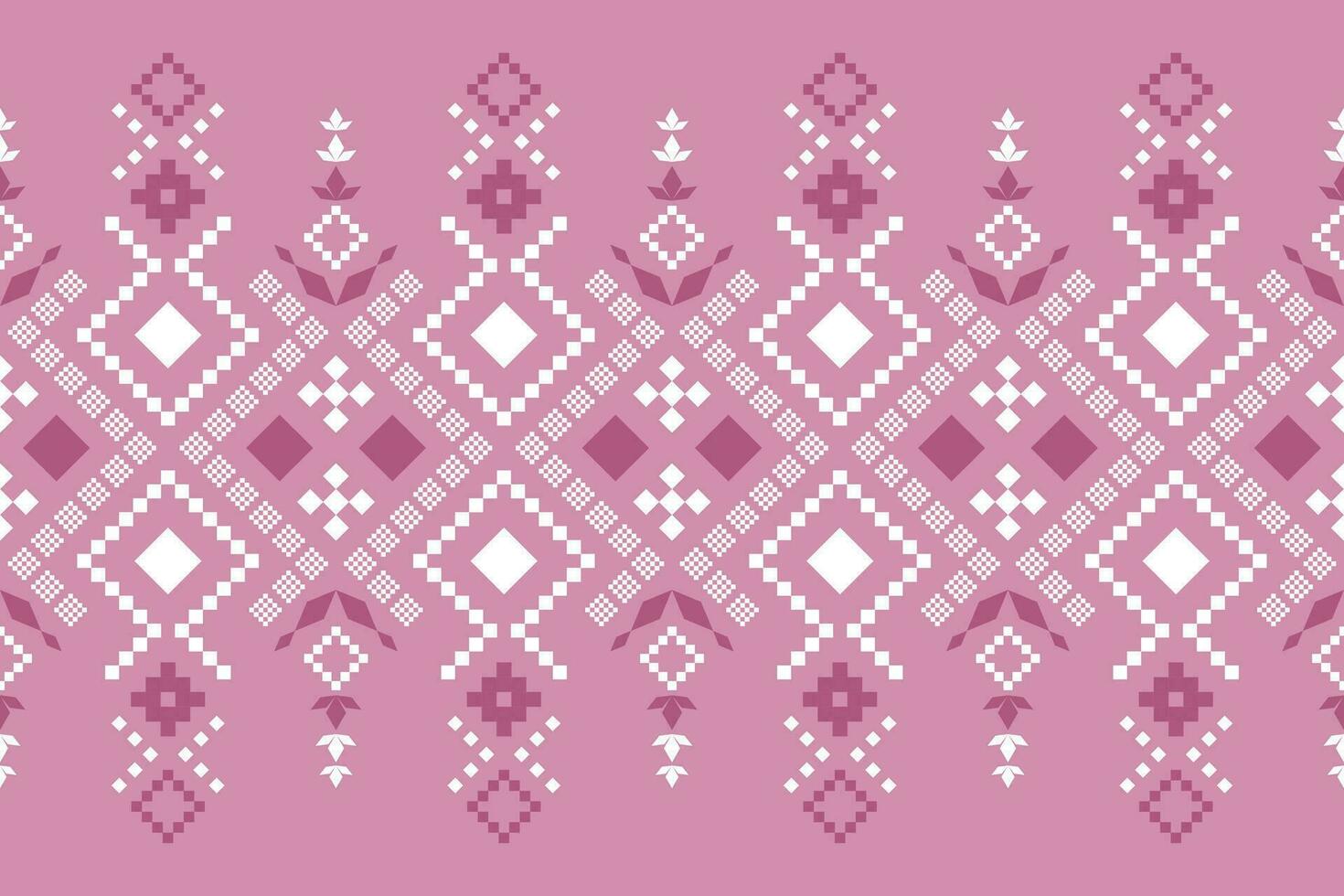Pink Cross stitch colorful geometric traditional ethnic pattern Ikat seamless pattern border abstract design for fabric print cloth dress carpet curtains and sarong Aztec African Indian Indonesian vector
