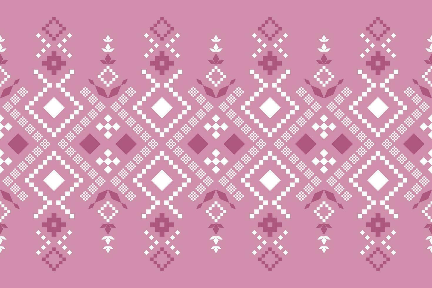 Pink Cross stitch colorful geometric traditional ethnic pattern Ikat seamless pattern border abstract design for fabric print cloth dress carpet curtains and sarong Aztec African Indian Indonesian vector