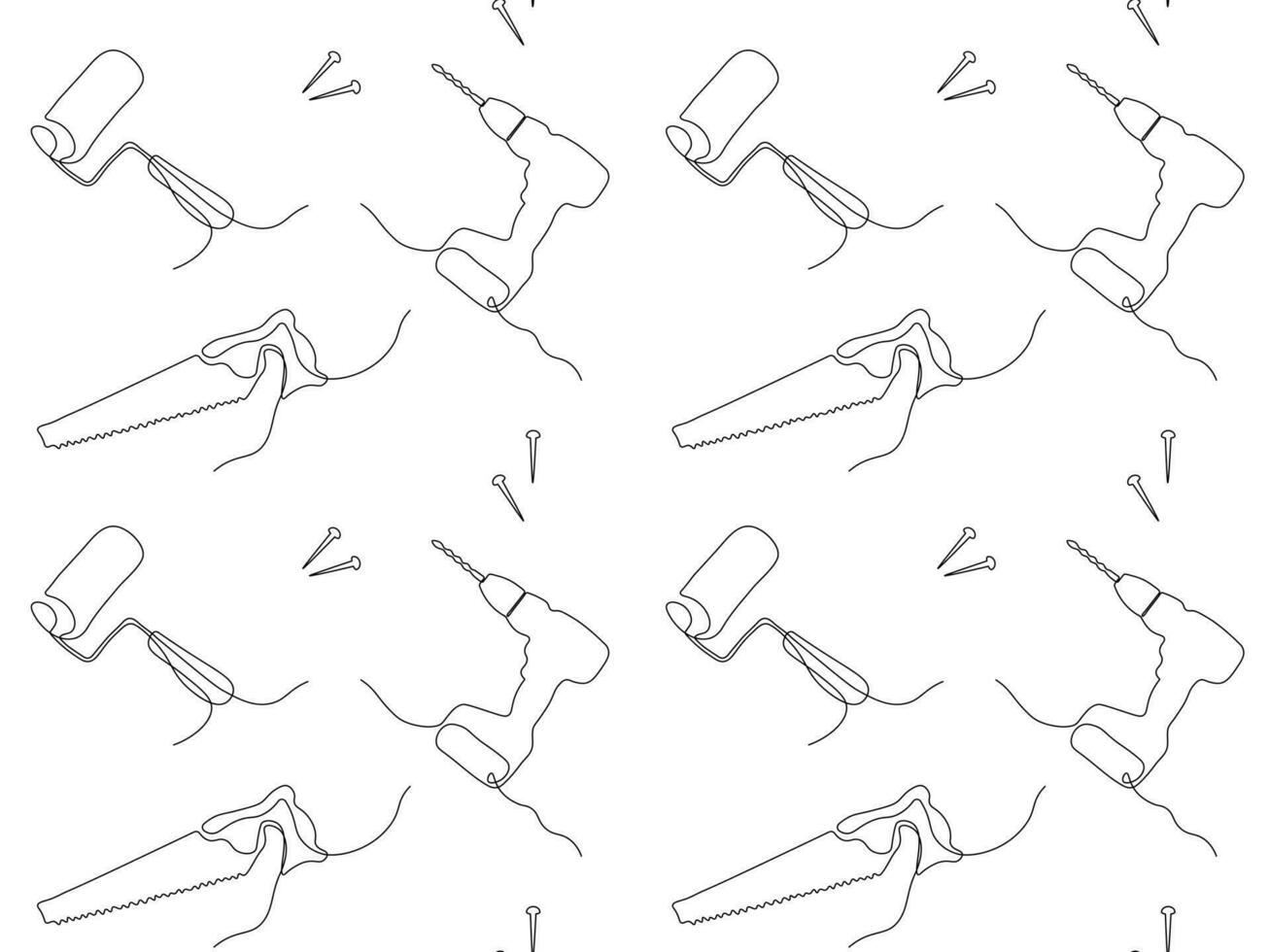 sin costura resumen modelo de reparar herramienta equipo, rodillo, Sierra y perforar, destornillador continuo dibujo en uno línea vector