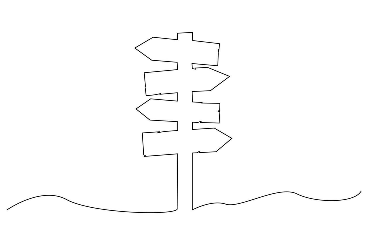 Single continuous line drawing of wooden arrow shape road sign vector