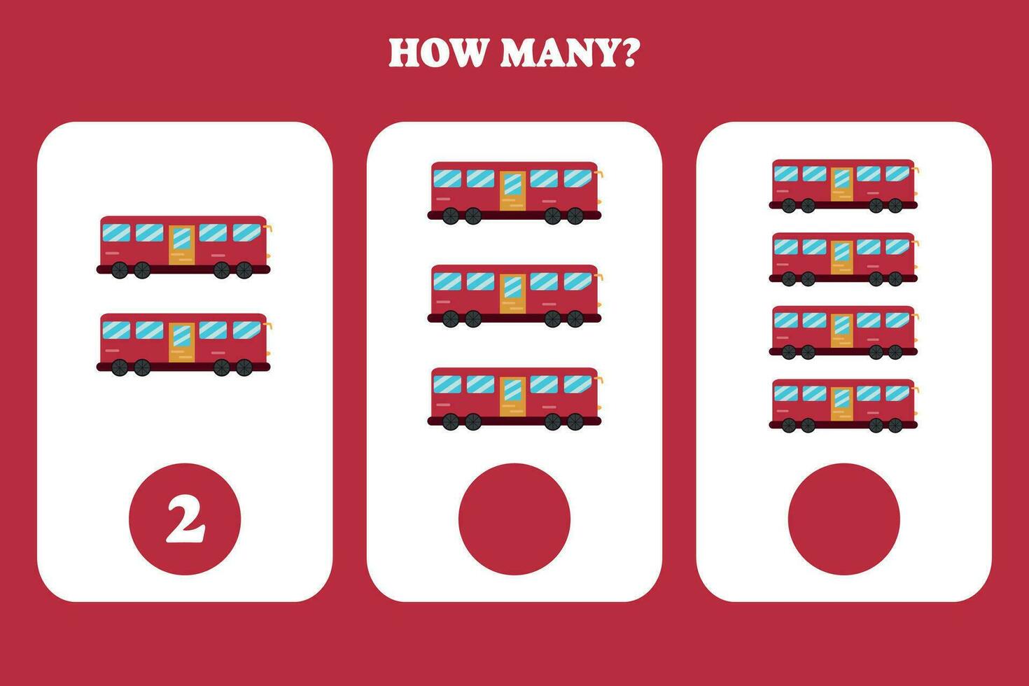 Counting game for kids. How many bus are there Educational worksheet design for children. vector