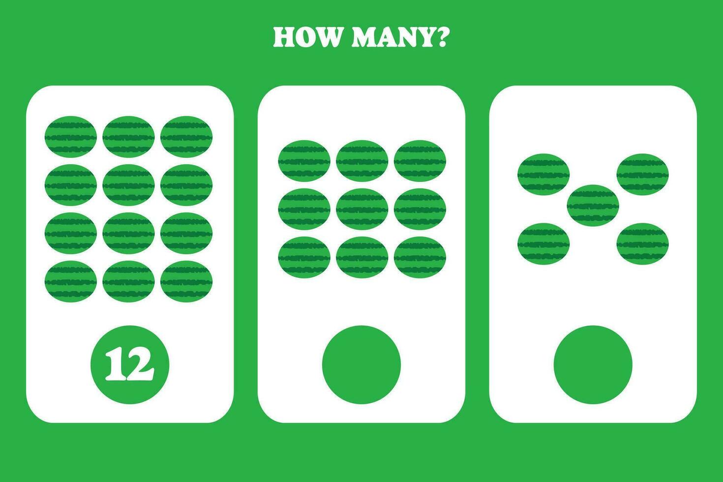 Counting game for kids. How many watermelon are there Educational worksheet design for children. vector