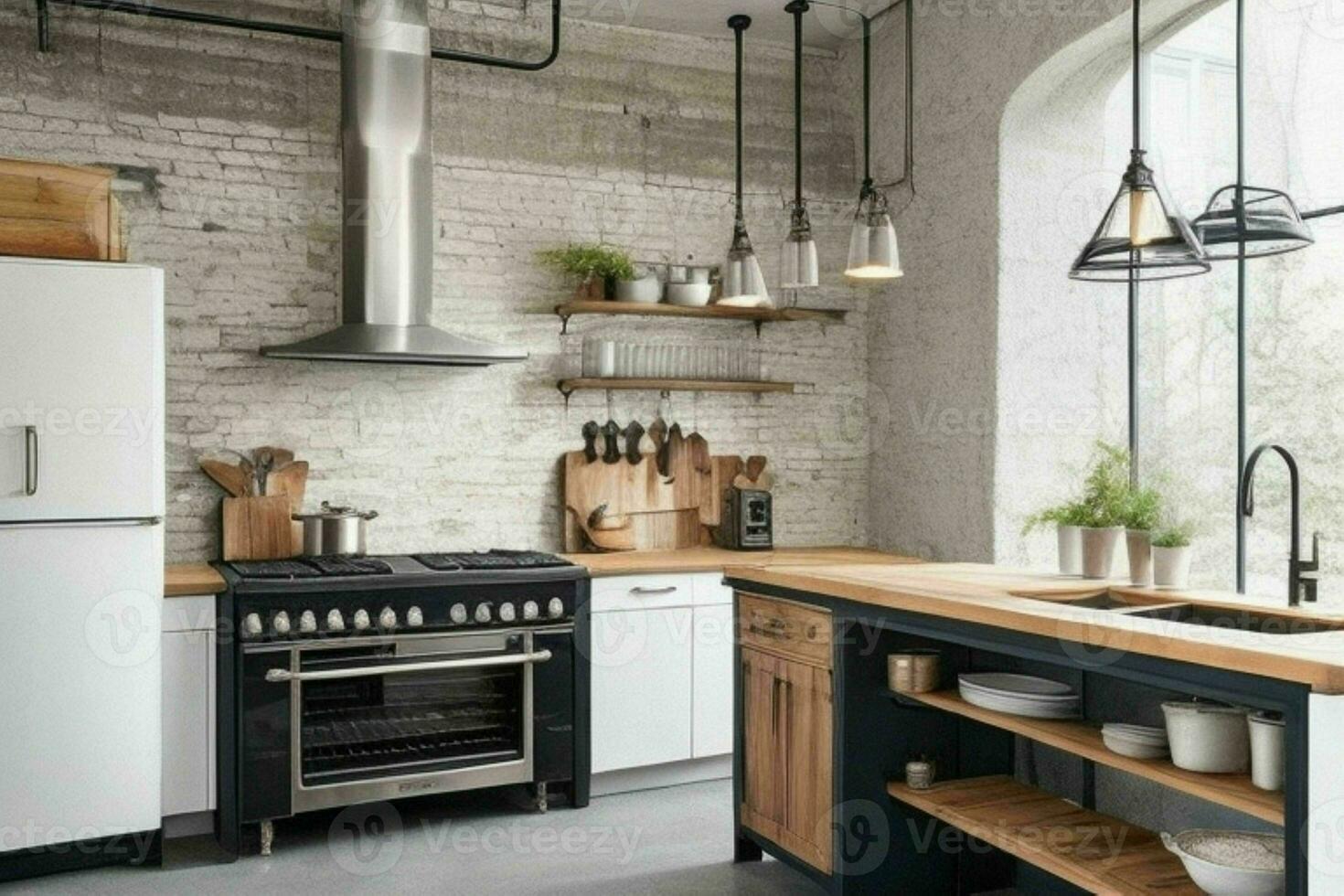 AI generated Industrial Kitchen Styles. Pro Photo