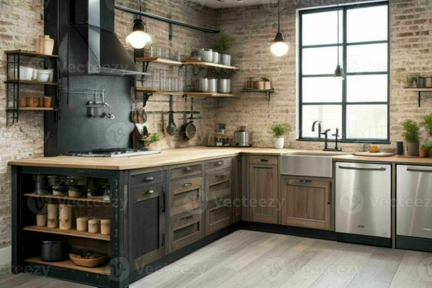 AI generated Industrial Kitchen Styles. Pro Photo