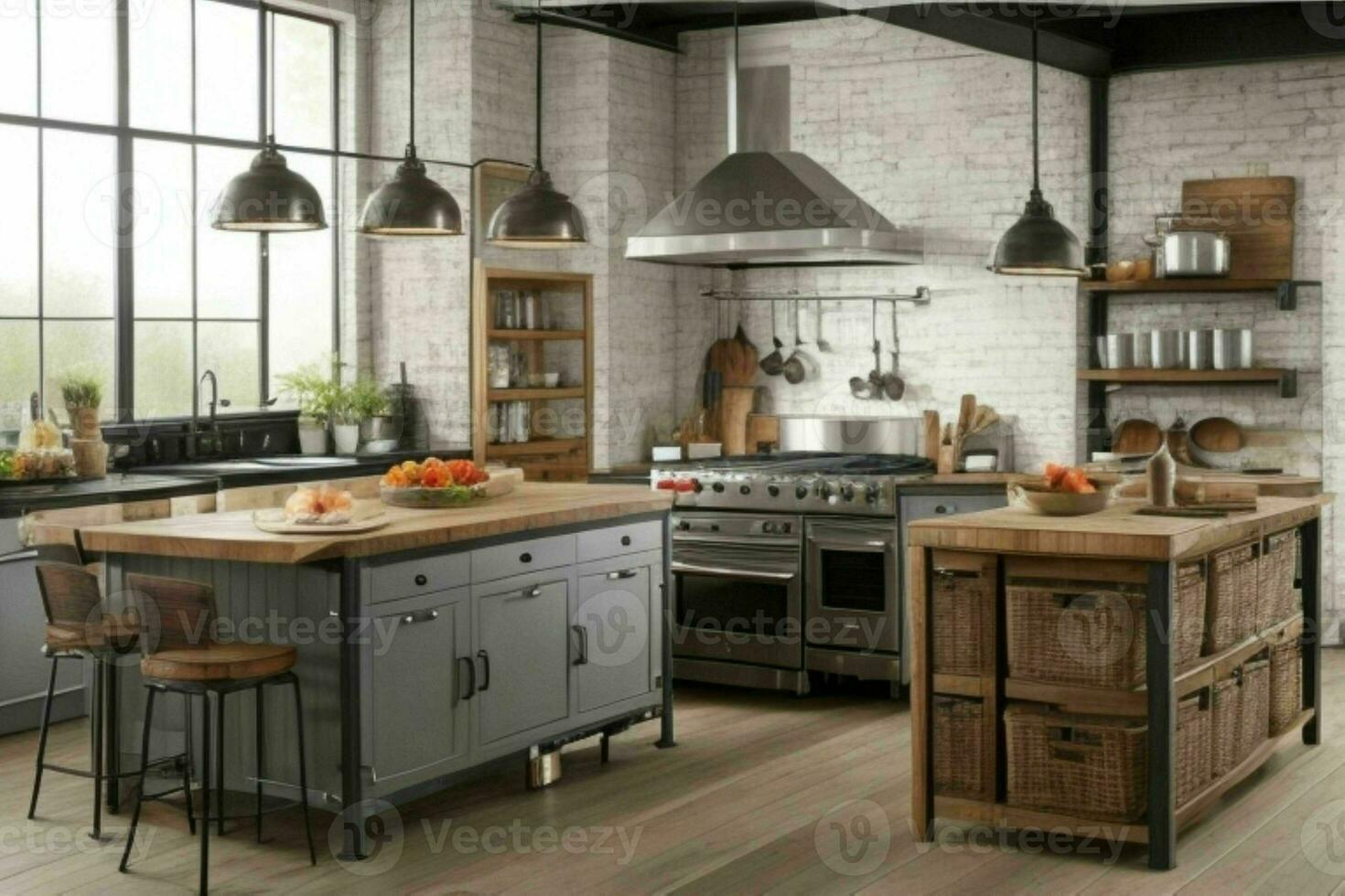 AI generated Industrial Kitchen Styles. Pro Photo