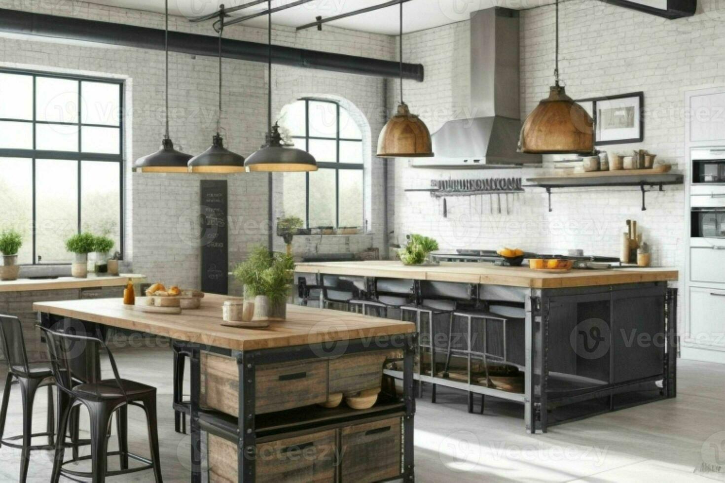 AI generated Industrial Kitchen Styles. Pro Photo