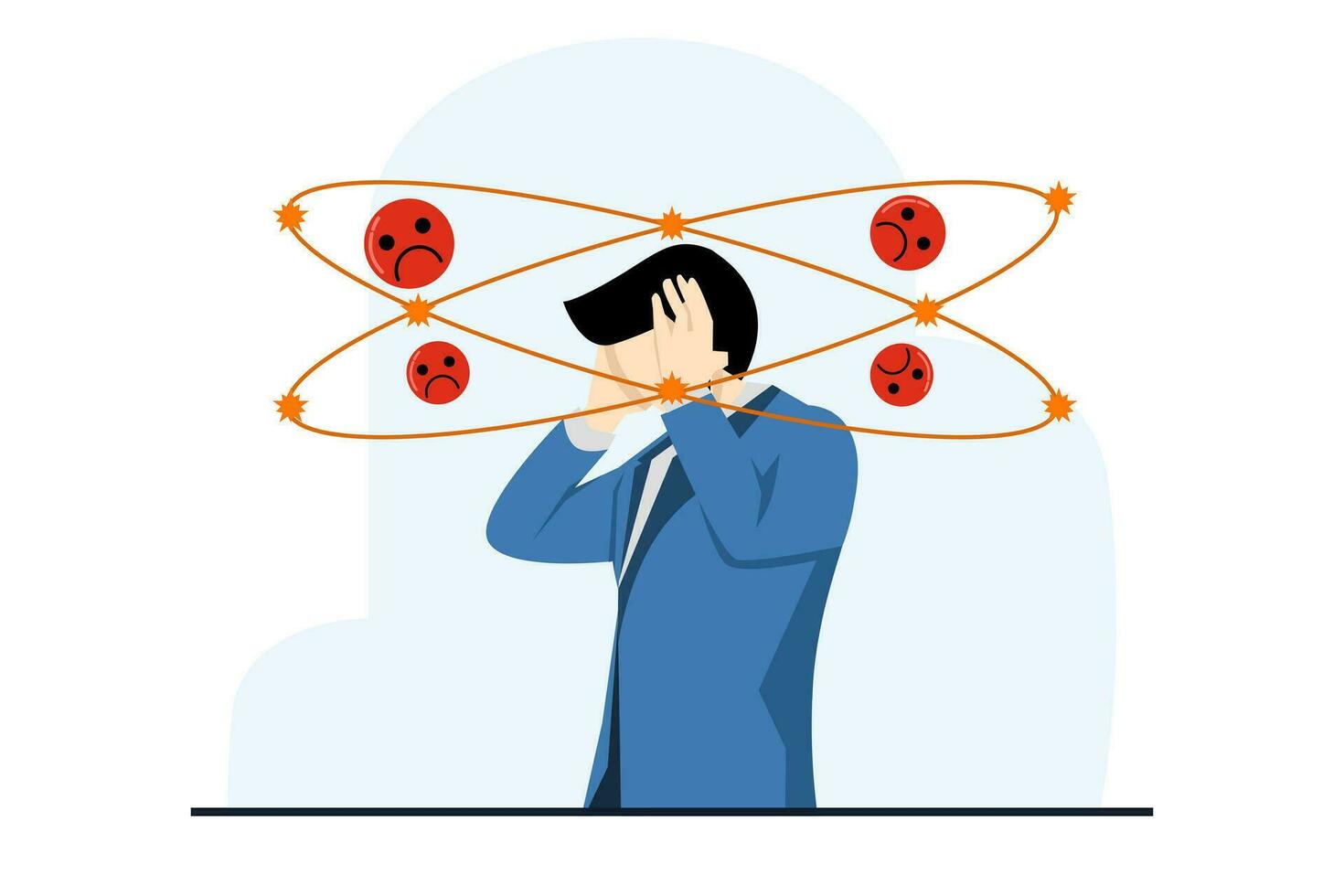 concept of sick person suffering from vertigo, feeling confused, dizzy and headache, flat vector illustration for stress, disease symptoms, migraine, hangover. flat vector illustration.