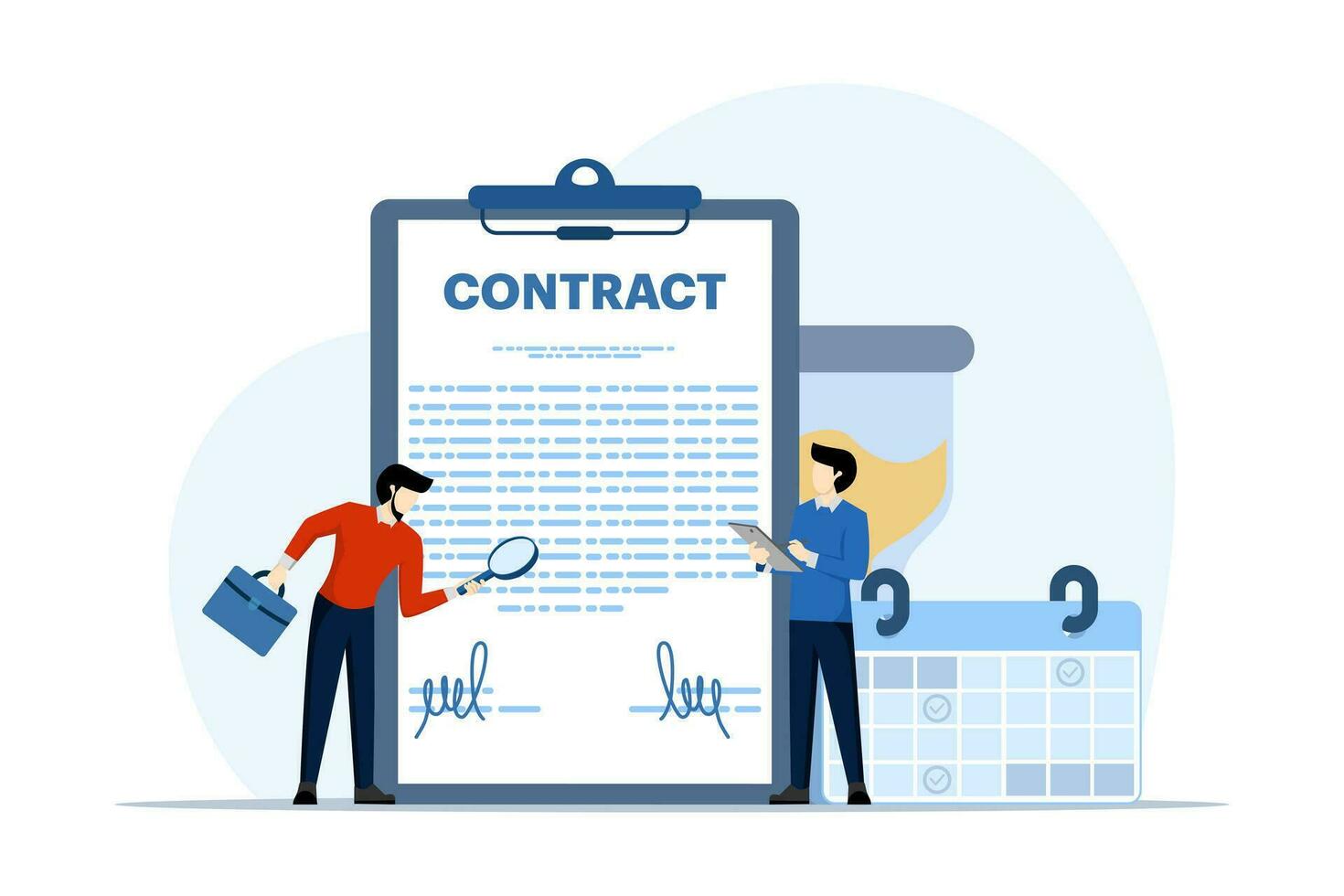 contrato acuerdo con cliente, negocio trato, colaboración acuerdo o documento, exitoso contrato o negociación, firma de negocio acuerdo documento. plano vector ilustración.