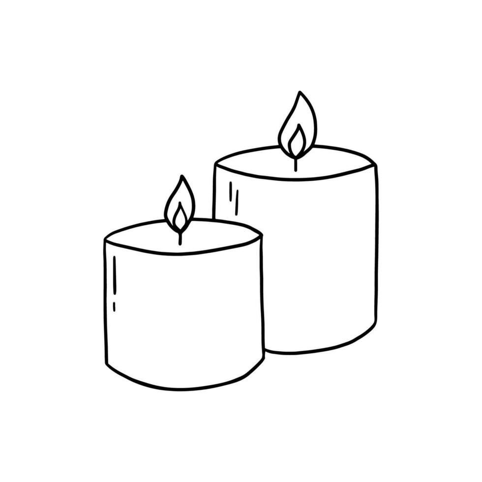 Two candles doodle sketch. Vector burning candle isolated on white