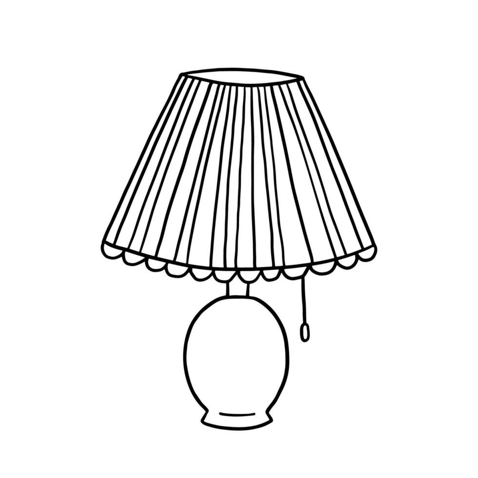 Line table lamp in doodle style isolated on white background. vector