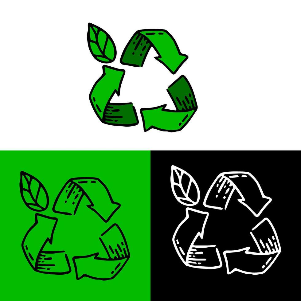 environmental illustration concept with recycling symbols and leaves, which can be used for icons, logos or symbols in flat design style vector