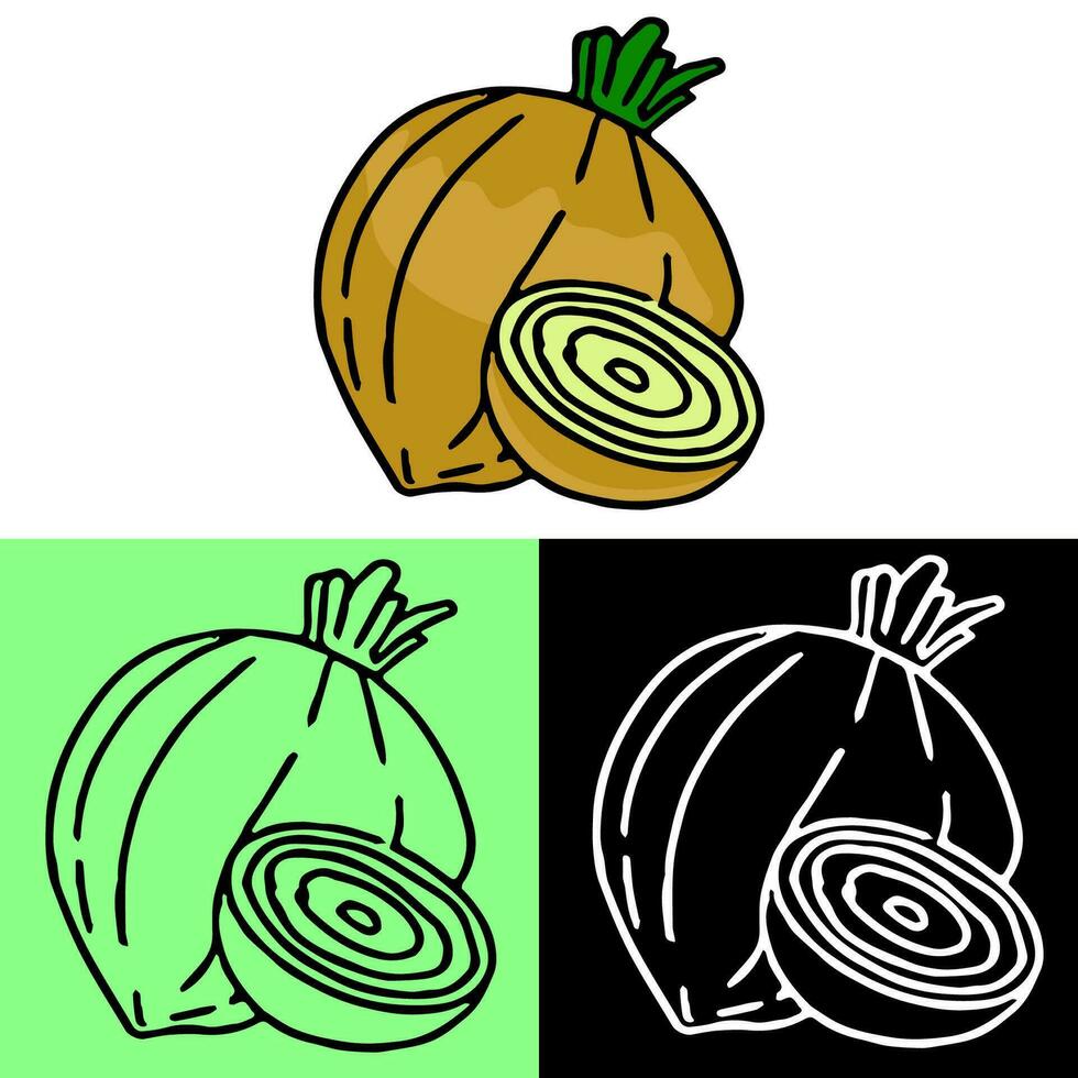 onion illustration, hand drawn outline, this illustration can be used for icons, logos, and symbols, vector in flat design style