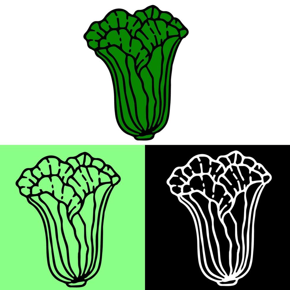 mustard greens illustration, hand drawn outline, this illustration can be used for icons, logos, and symbols, vector in flat design style