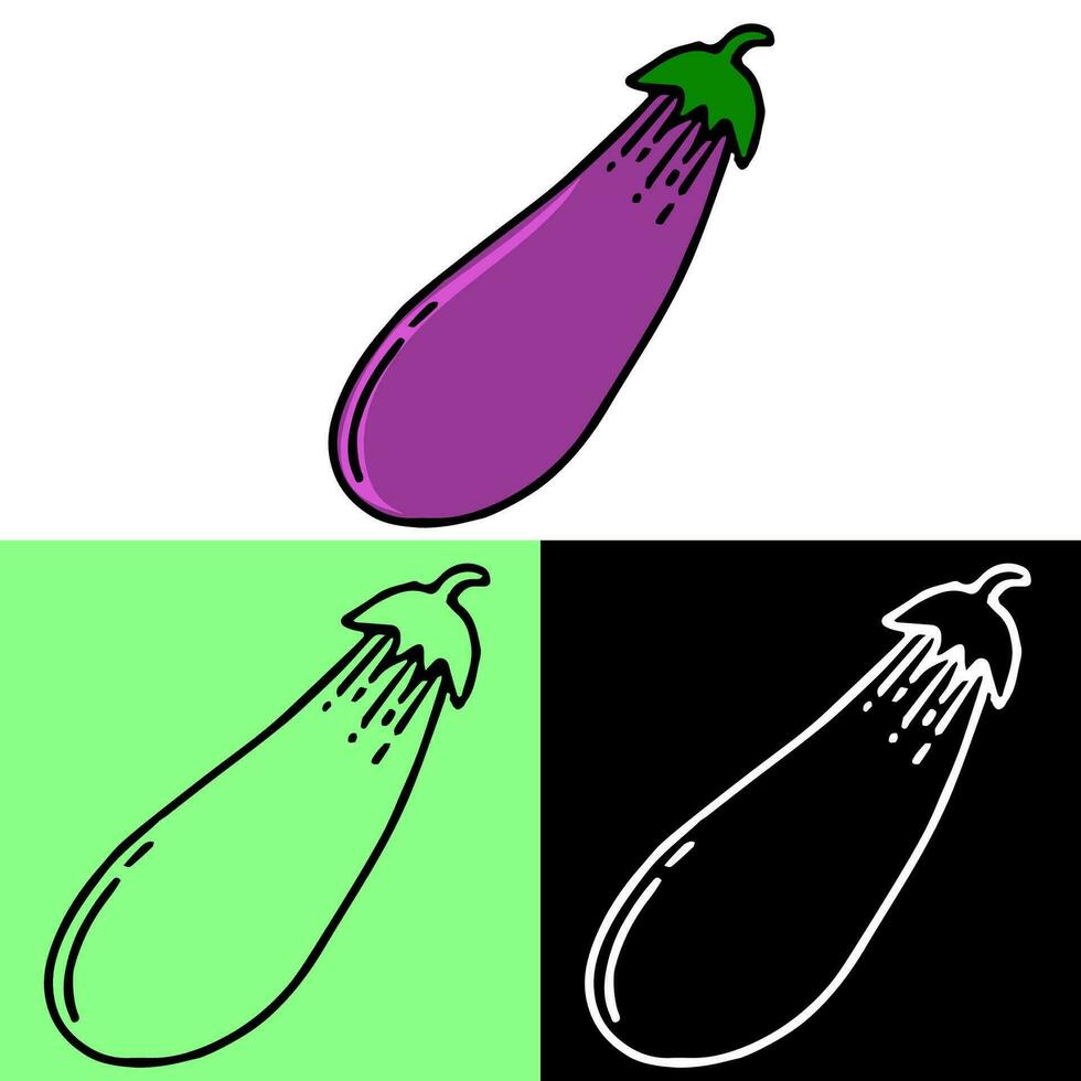 eggplant illustration, hand drawn outline, this illustration can be used for icons, logos, and symbols, vector in flat design style