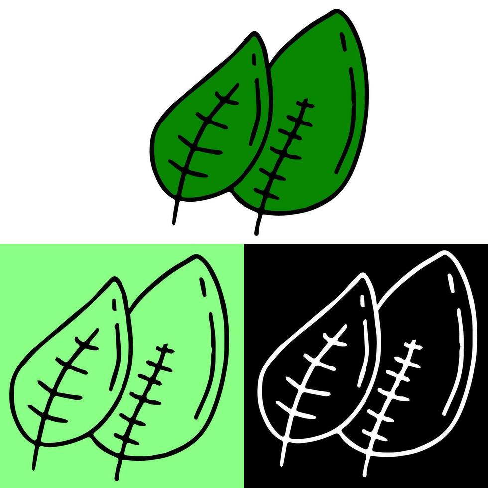 green leaf illustration, hand drawn outline, this illustration can be used for icons, logos, and symbols, vector in flat design style