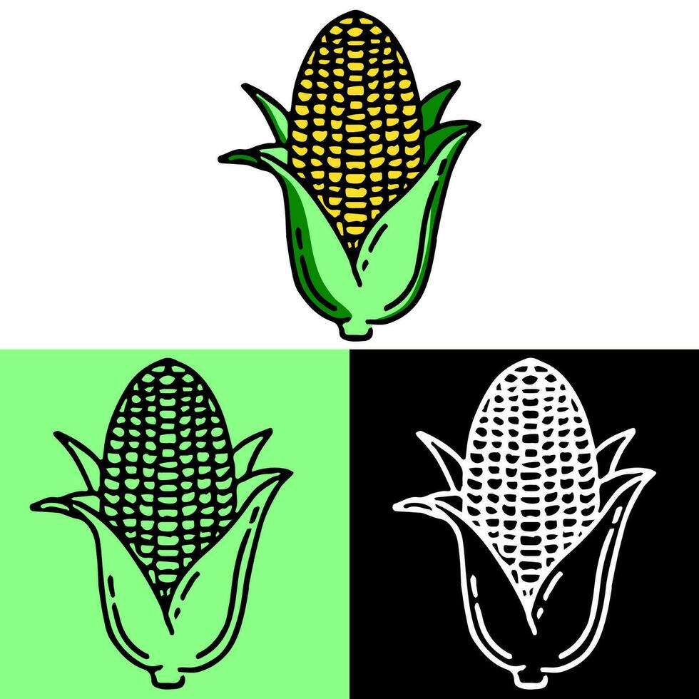 corn illustration, hand drawn outline, this illustration can be used for icons, logos, and symbols, vector in flat design style