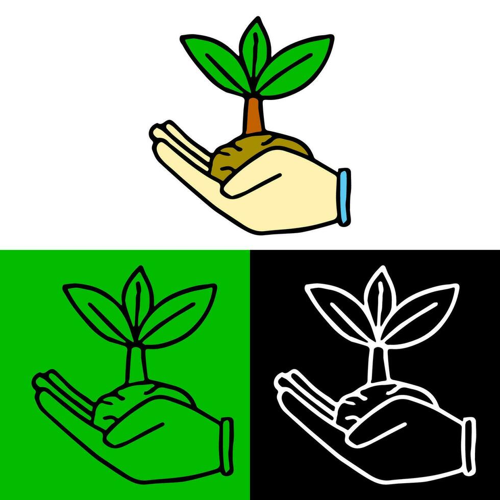 environmental illustration concept with hands and plants, which can be used for icons, logos or symbols in flat design style vector