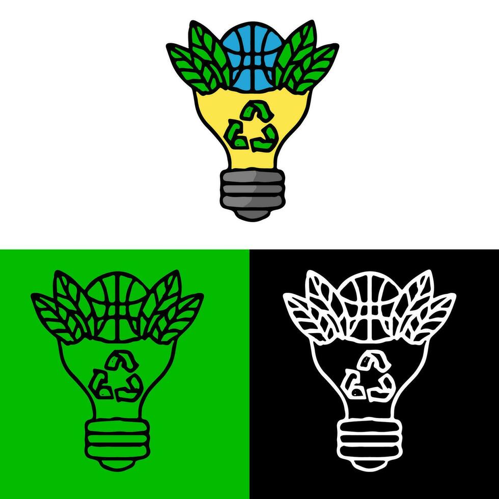 environmental illustration concept with recycled lamps and leaves, which can be used for icons, logos or symbols in flat design style vector