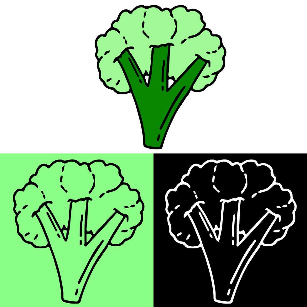 broccoli illustration, hand drawn outline, this illustration can be used for icons, logos, and symbols, vector in flat design style