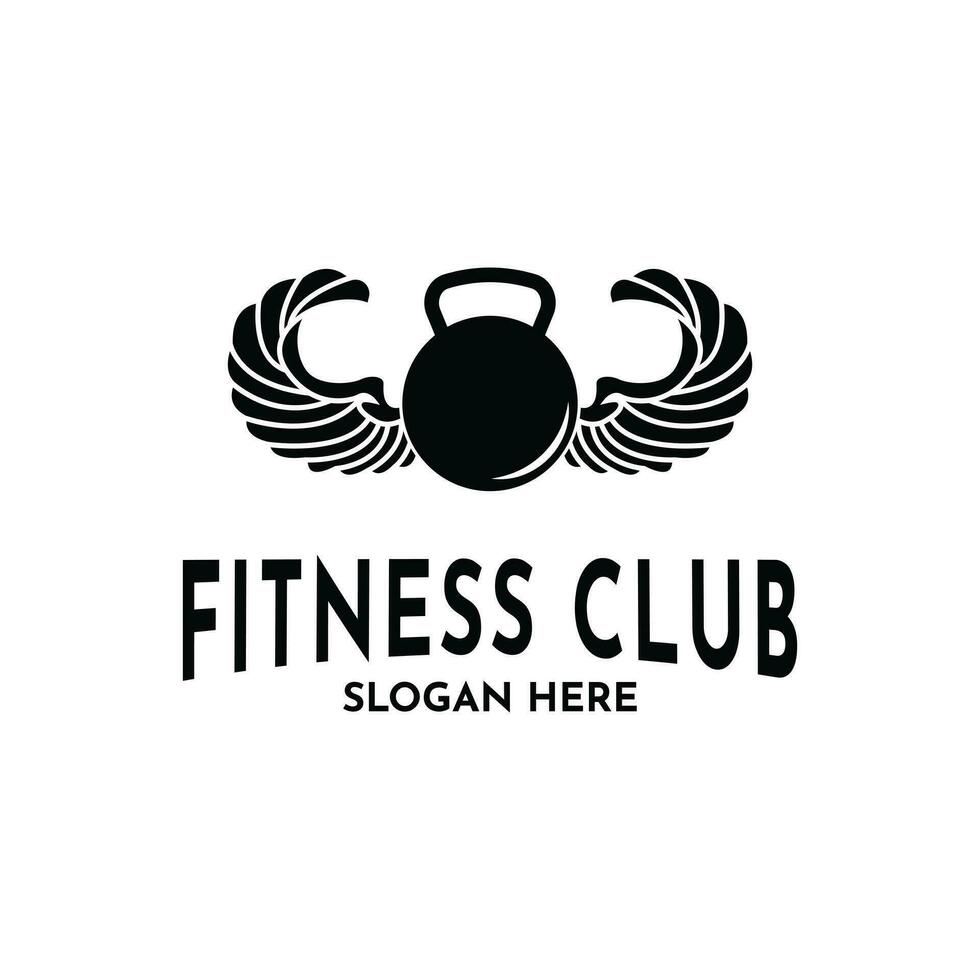 Fitness sport club logo design idea with wings and dumbbells vector