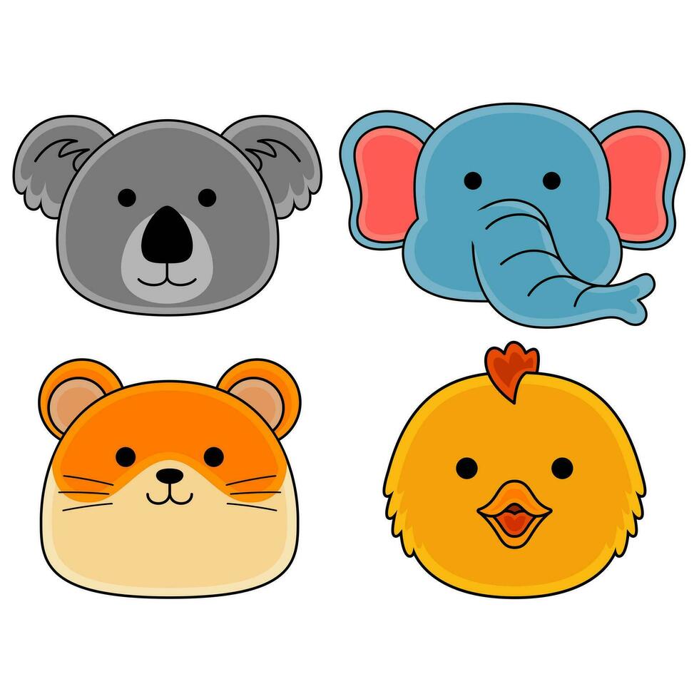 cute animal faces vector illustration