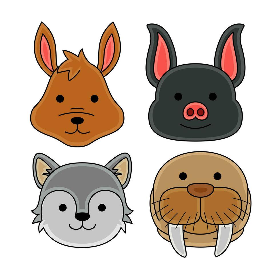 cute animal faces vector illustration