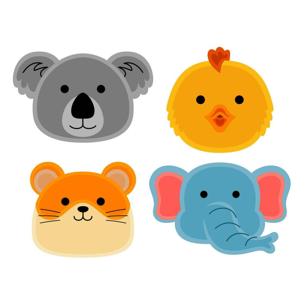 cute animal faces vector illustration