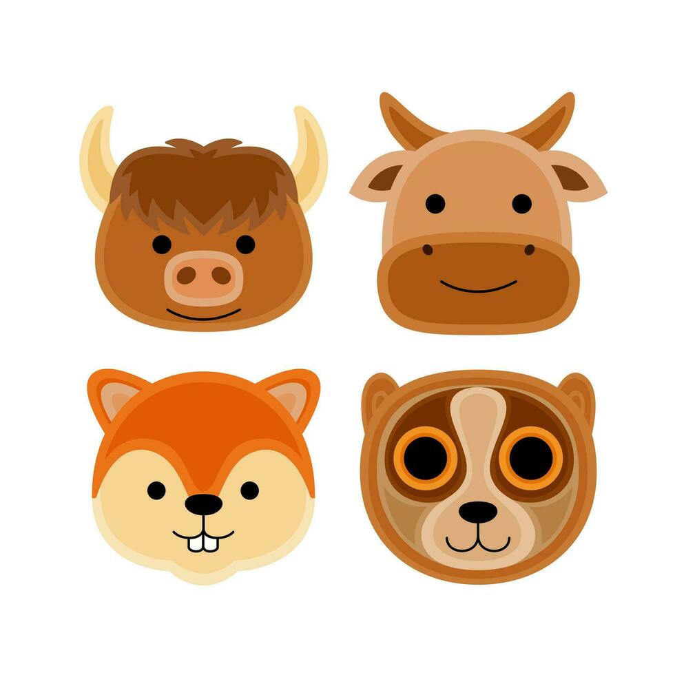 cute animal faces vector illustration