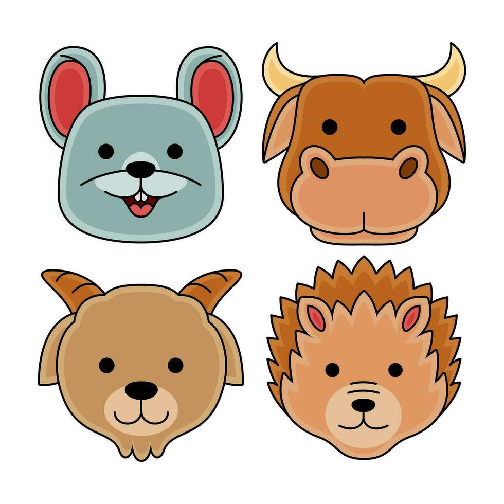 cute animal faces vector illustration