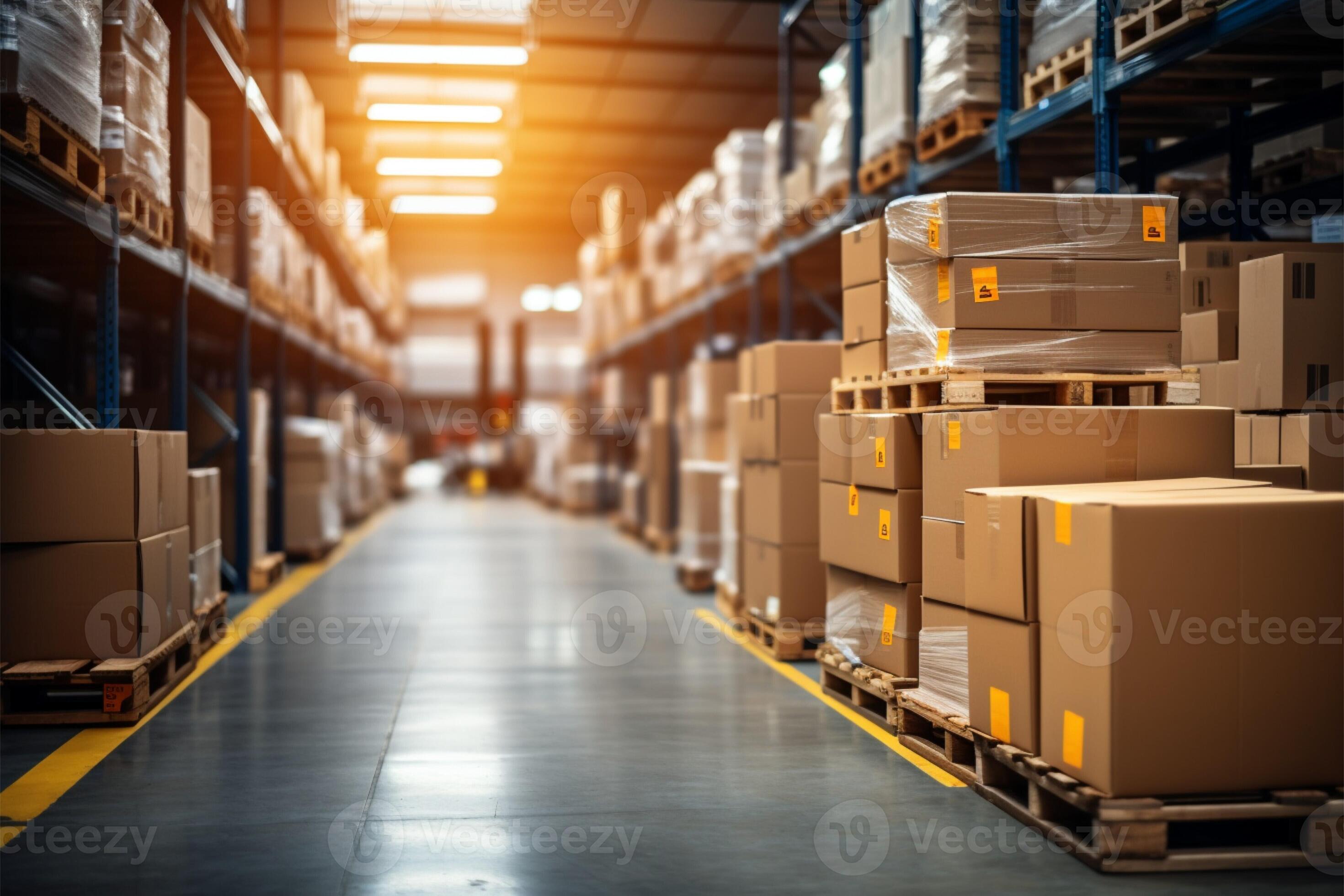 AI generated warehouse goods in cartons factory storage Shipping 