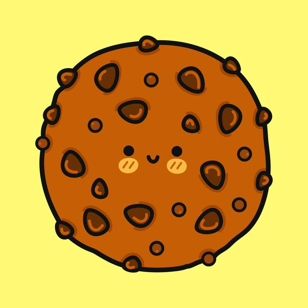 Chocolate cookies. Vector hand drawn cartoon kawaii character illustration icon. Isolated on yellow background. Chocolate cookies character concept