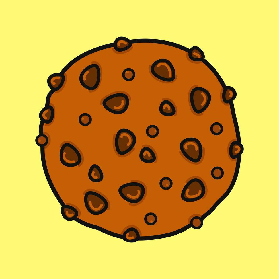 Chocolate cookies. Vector hand drawn cartoon kawaii character illustration icon. Isolated on yellow background. Chocolate cookies character concept