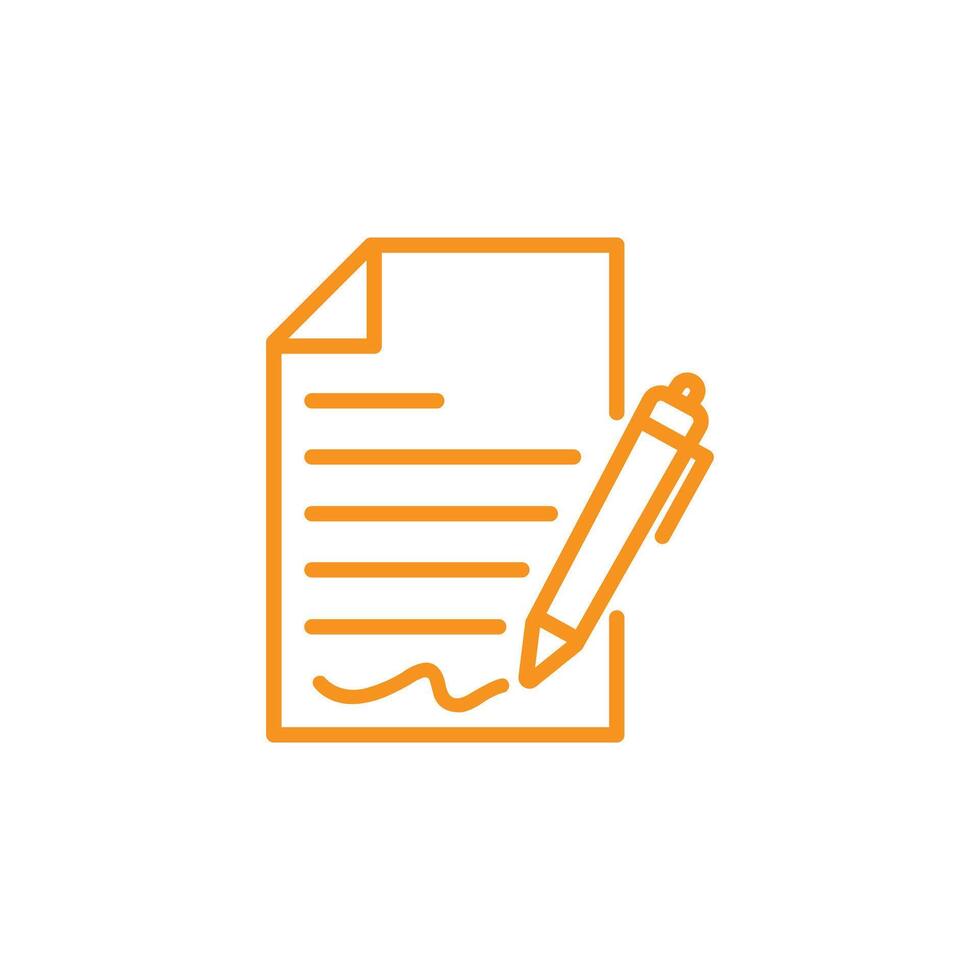 eps10 vector orange Pen signing a contract icon with signature isolated on white background