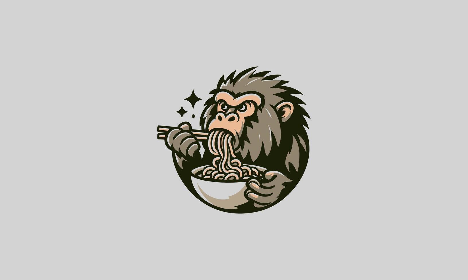 baboon eat ramen vector illustration mascot design