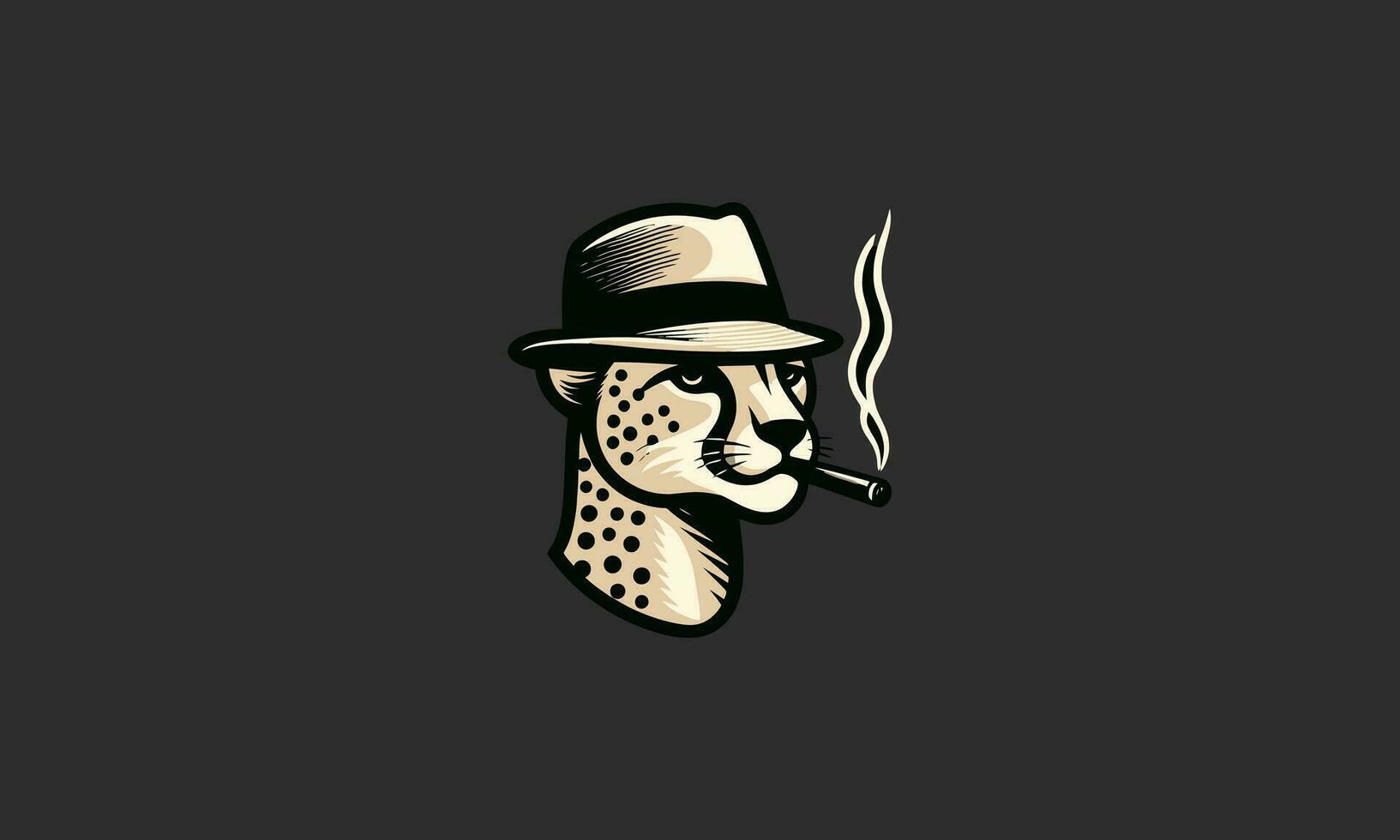 cabeza leopardo vistiendo sombrero y de fumar vector diseño
