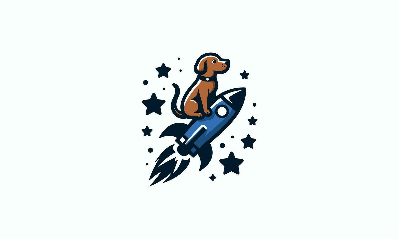 dog riding rocket vector illustration logo design