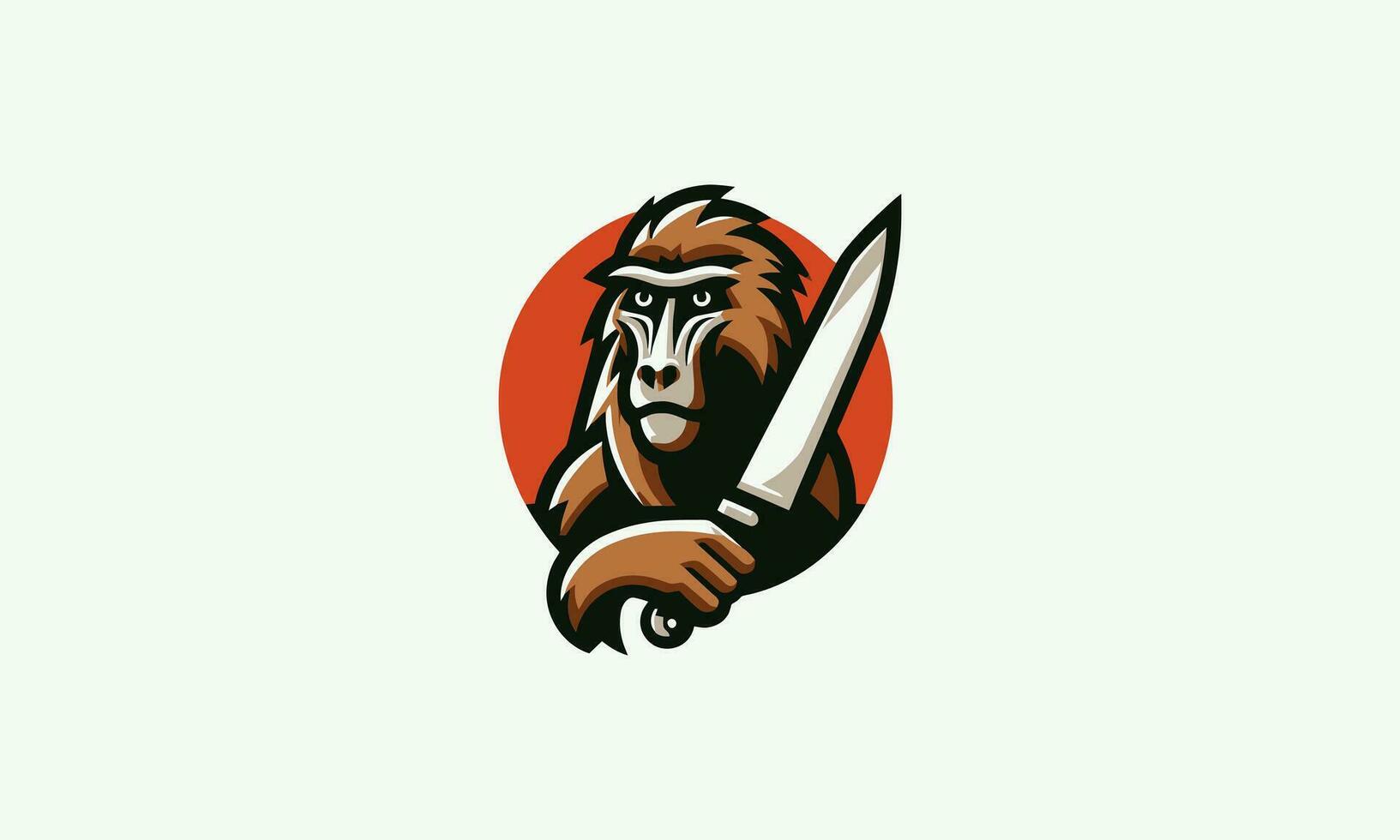 baboon hold knife vector logo design