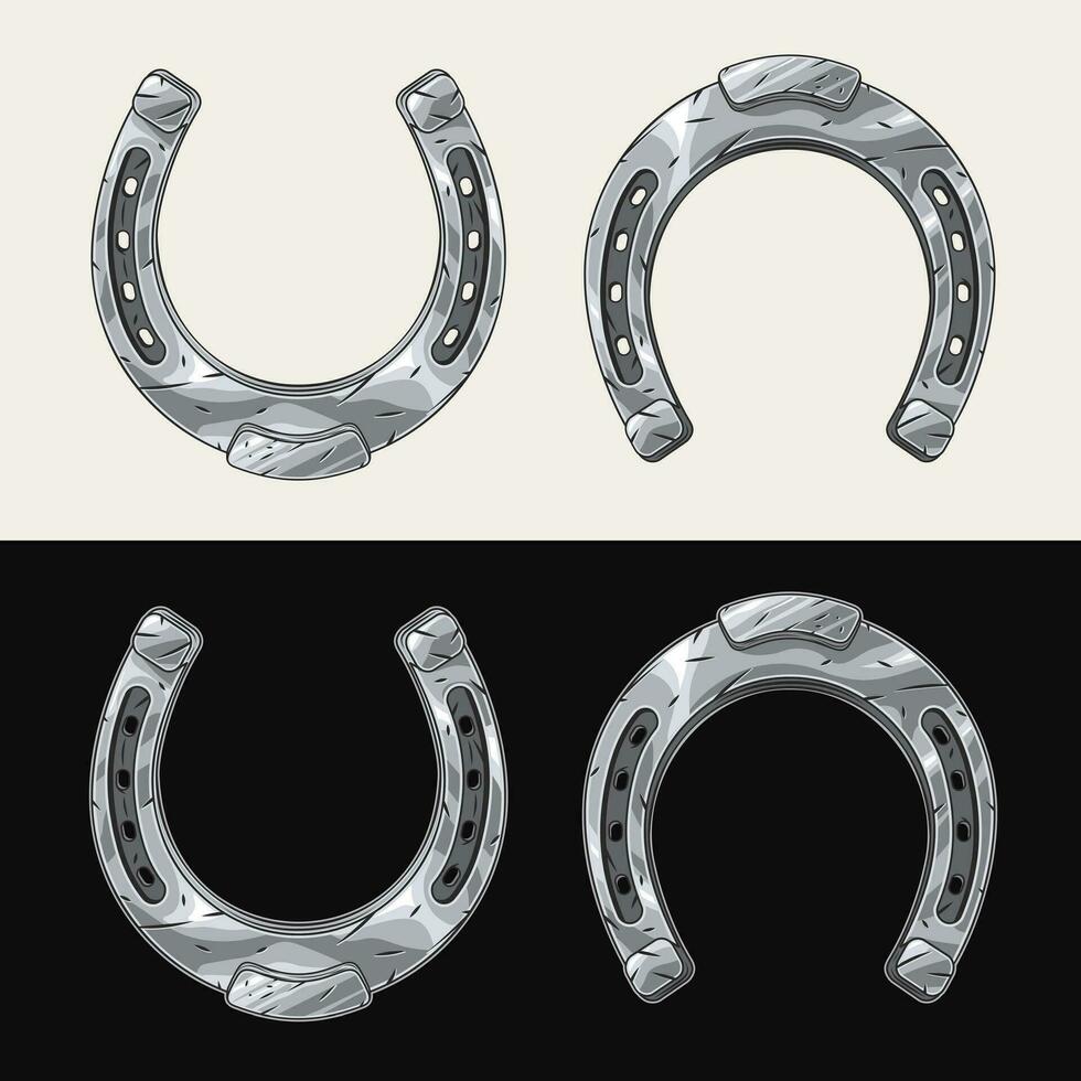 Steel horseshoe in vintage style. Talisman, amulet, symbol of good luck, wealth, success. Useful for western decoration vector