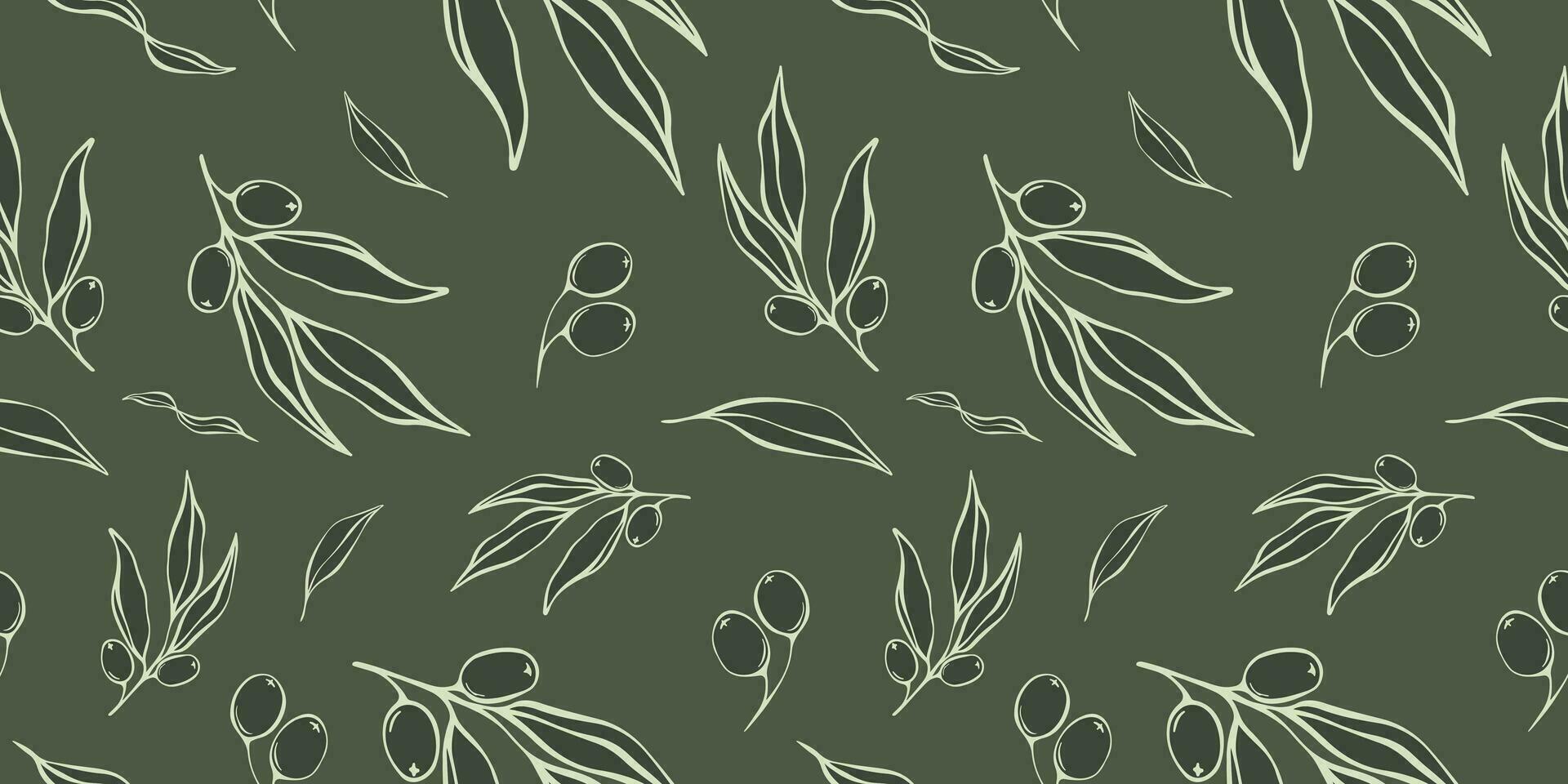 Seamless patterns with Olive Branch in Modern Minimal Liner Style. Vector Floral Backgrounds for Wedding invitations, greeting cards, print on fabric, wallpapers, scrapbooking, gift wrap and more