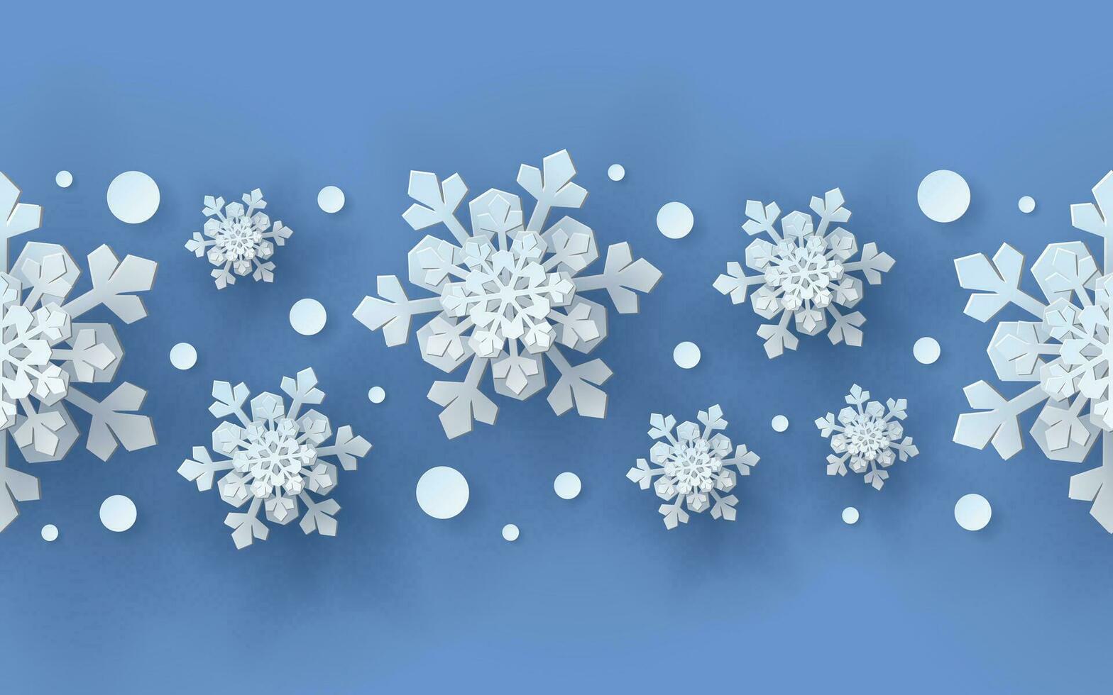 Winter seamless pattern with paper cut snowflakes. Christmas design 3D illustration on blue colored background for presentation, banner, cover, web, flyer, card, sale, poster and social media vector