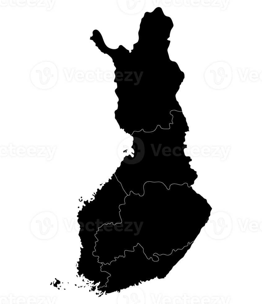 Finland map. Map of Finland divided into six main regions in black color png