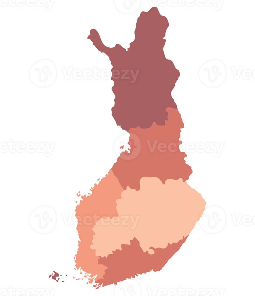 Finland map. Map of Finland divided into six main regions png